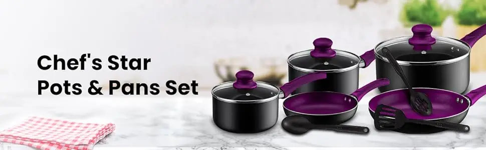 Pots And Pans Set Cookware Nonstick Aluminum 11 Piece Purple