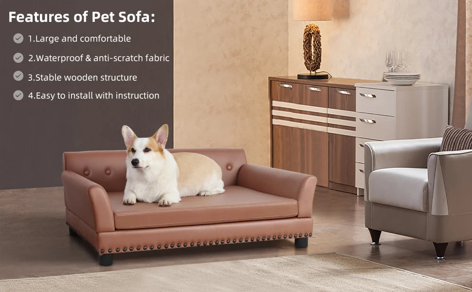 Large Elevated PU Leather Dog Bed With Removable Cushion