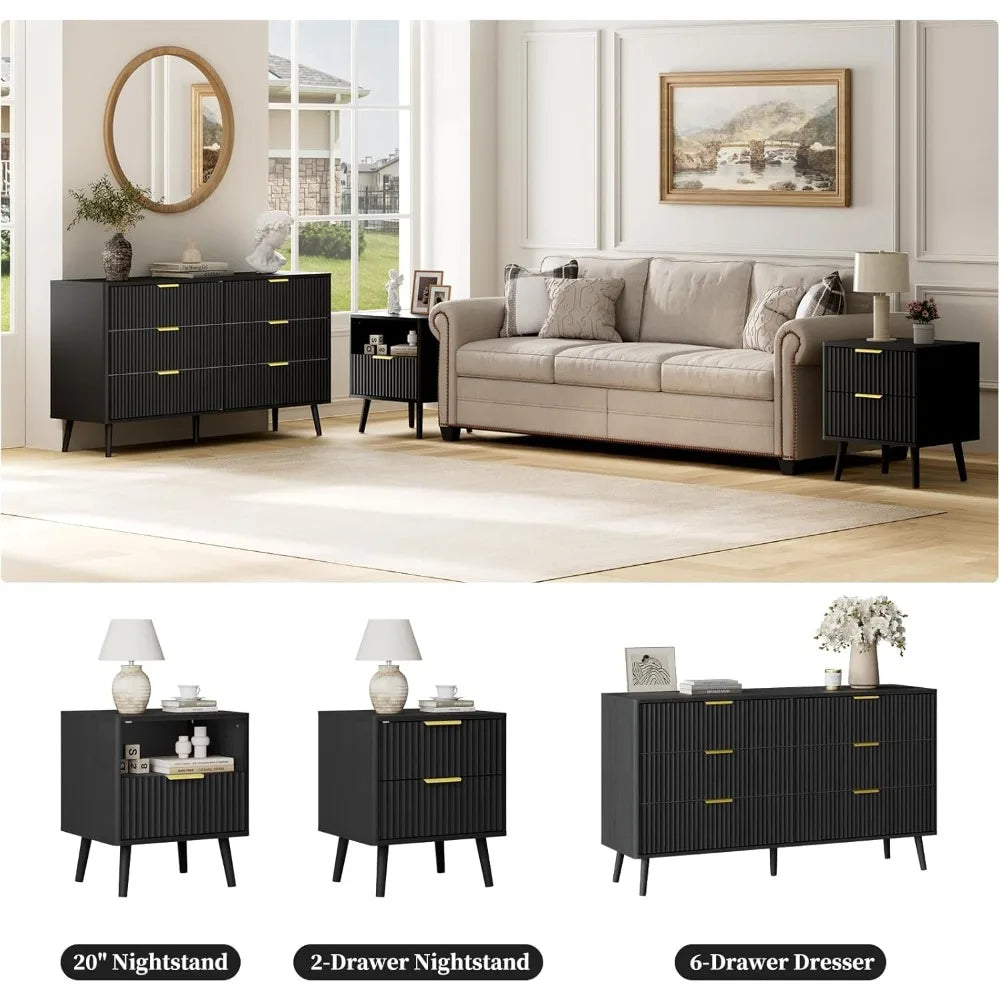 Modern Fluted Nightstand With Drawer And Open Shelves