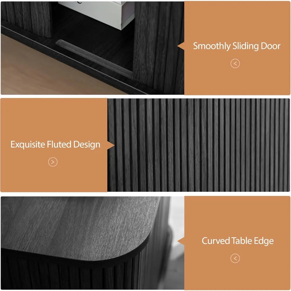 Farmhouse End Table Charging Station Fluted Sliding Door