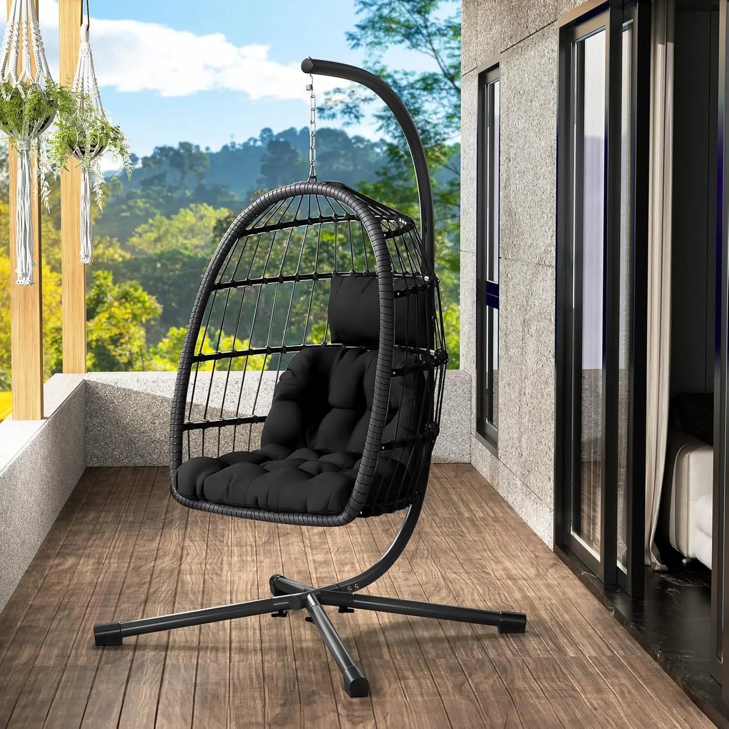 Egg Chair With Stand Patio Garden Rattan Wicker Swing