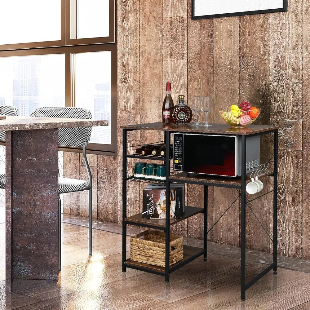 Kitchen Bakers Rack With Mini Fridge Space And Wine Rack