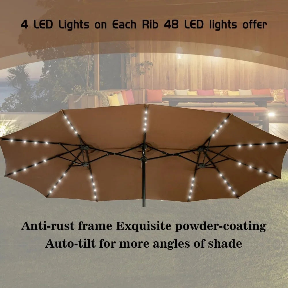 15ft Patio Umbrella With Solar Led Lighted Double-Sided Outdoor Umbrella