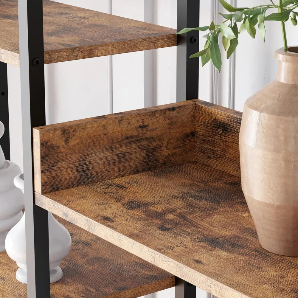 Triple-Wide Industrial Style 5-Shelf Bookcase for Large Display and Storage