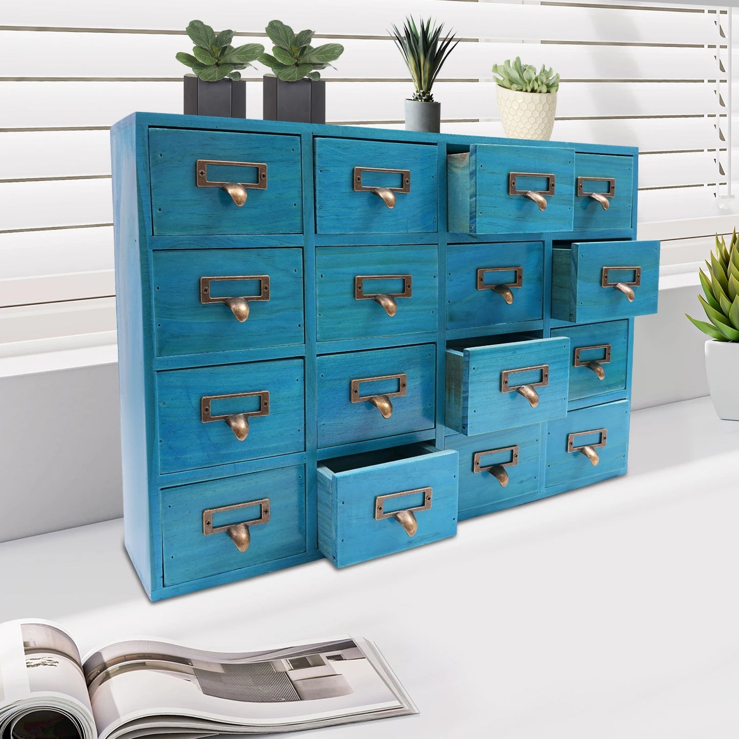 16 Drawers Apothecary Cabinet Chests Herb Storage Box Wooden Desk Organizer for Home Living Room Dresser Kitchen Office