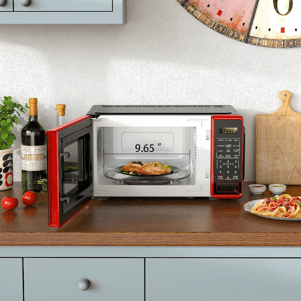 Compact 0.7 Cu ft Countertop Microwave Oven 700 Watts LED Display Kitchen Timer Child Safety Lock Push Button Door 10 Power