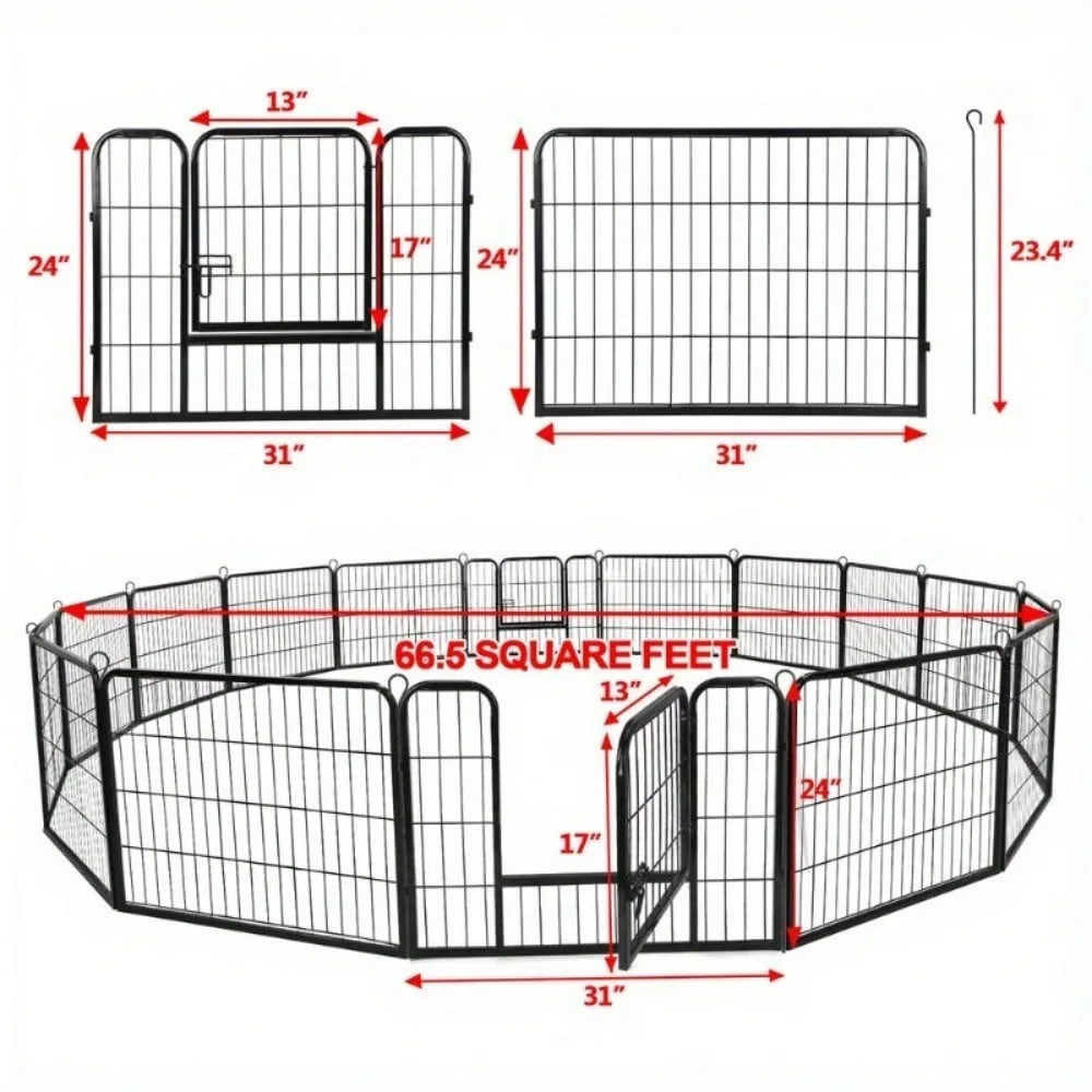 16 Panels Dog Pen Pet Playpen Kennel Fence Indoor Outdoor