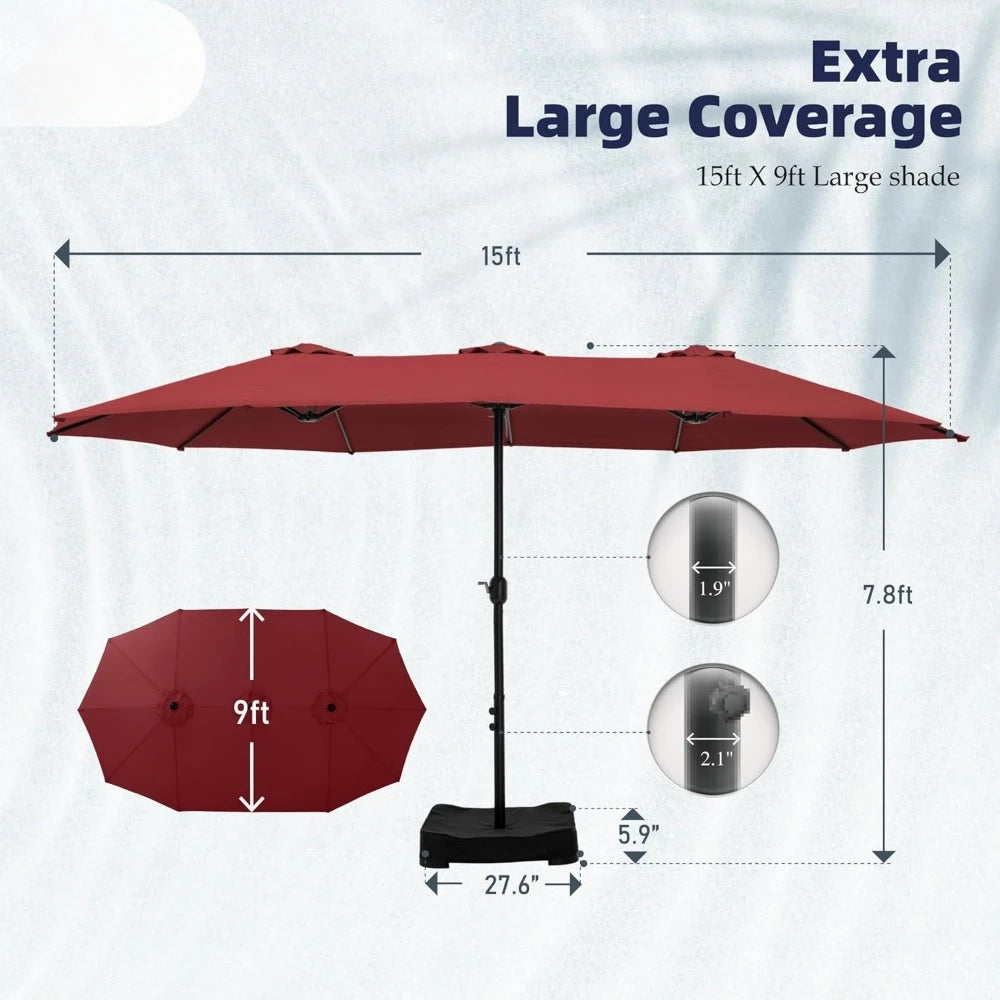 15ft Double Sided Patio Umbrella with Base Included