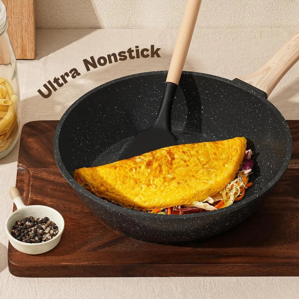 Black Granite Nonstick Pots and Pans Set Induction Nontoxic