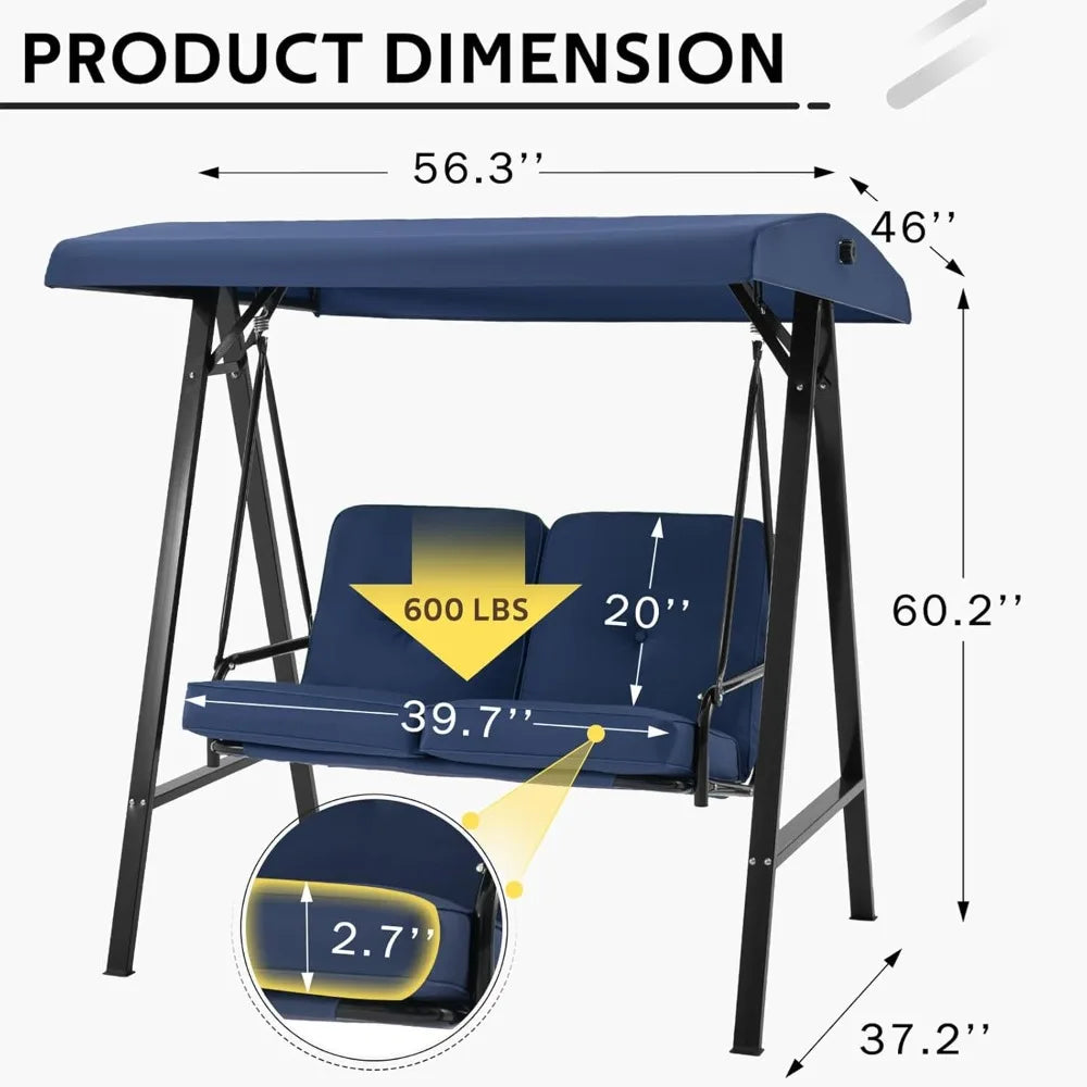 Outdoor Two Seat Patio Swing Chair With Adjustable Canopy