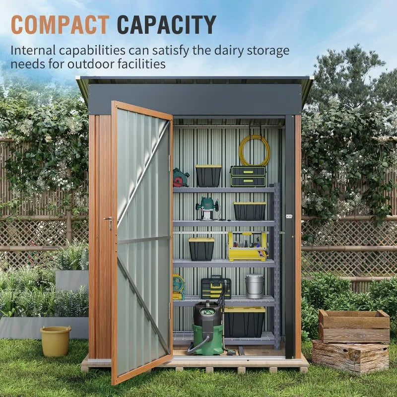 5x3 Ft Outdoor Metal Storage Shed With Lock Lean To Backyard