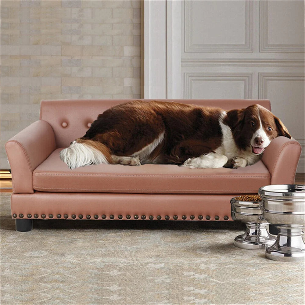 Large Elevated PU Leather Dog Bed With Removable Cushion