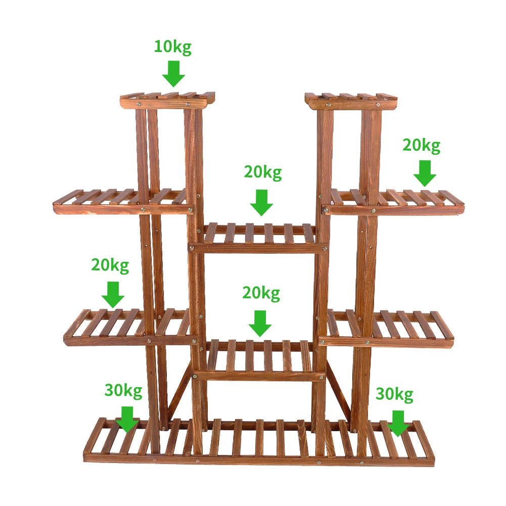 Large 11 Tiered Wood Plant Stand Carbonized For Outdoor