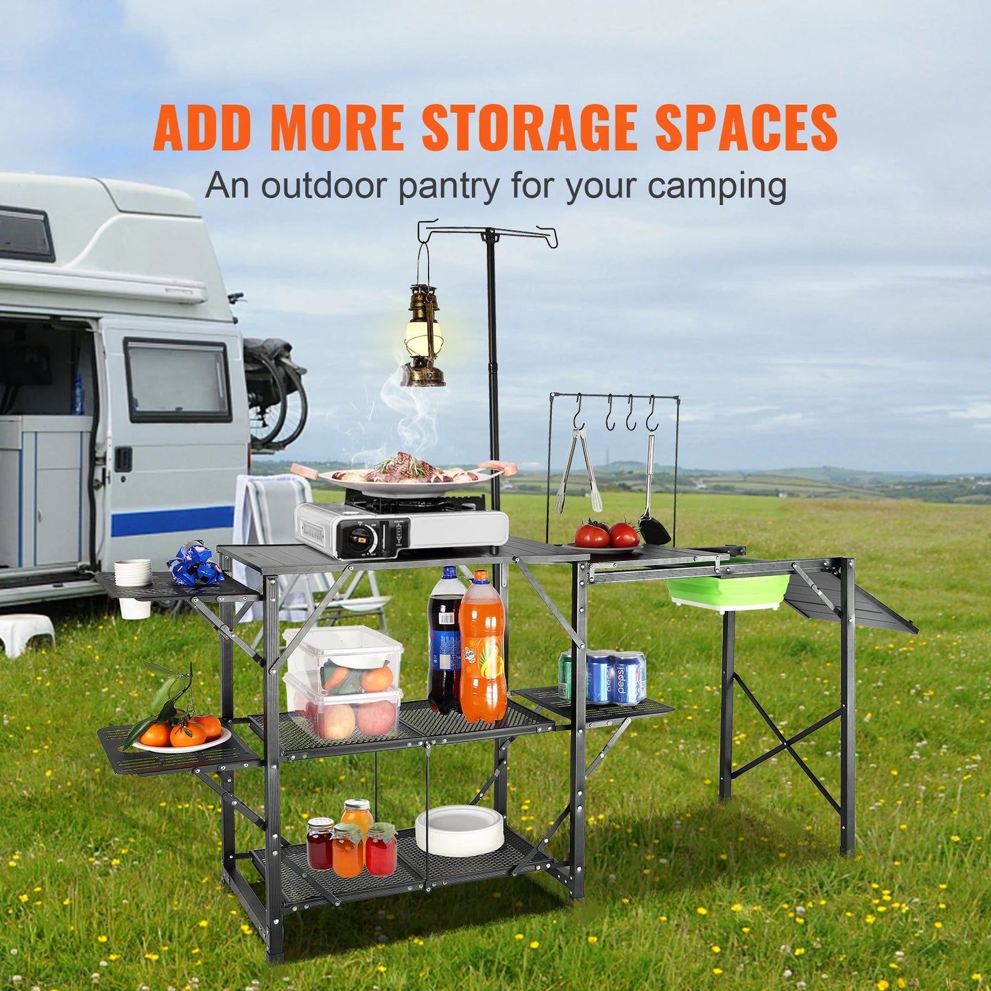 SucceBuy Camping Kitchen Table with Sink Aluminum Folding Portable Outdoor Cook Station, for Picnic BBQ Beach Traveling