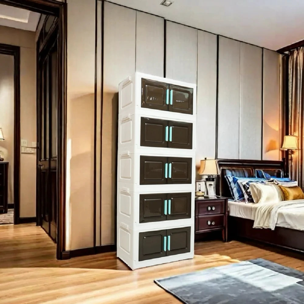Five Tier Foldable Storage Organizer With 4 Swivel Wheels