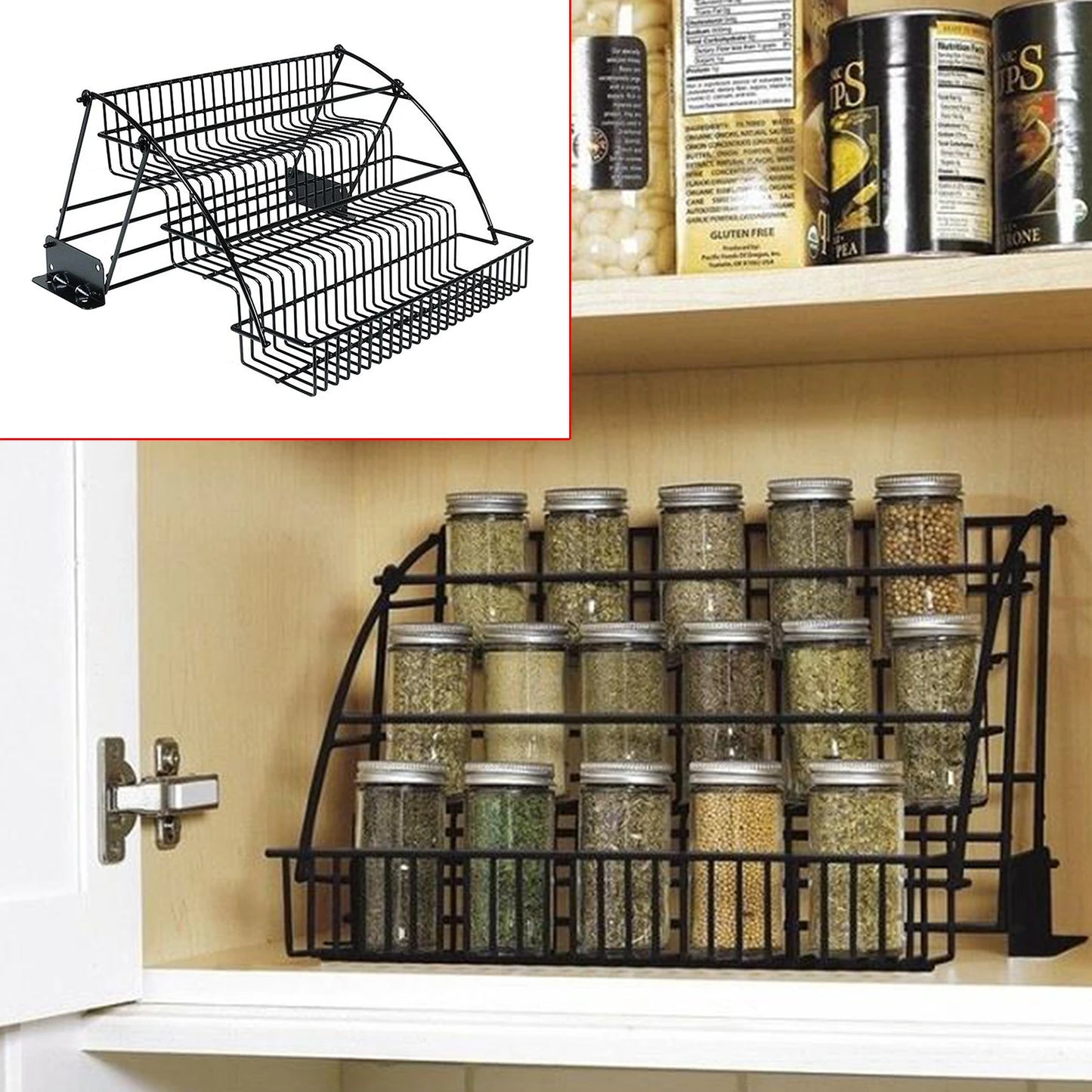 3 Tier Kitchen Pull Down Cabinet Spice Rack Organizer Metal Storage Shelf Stand