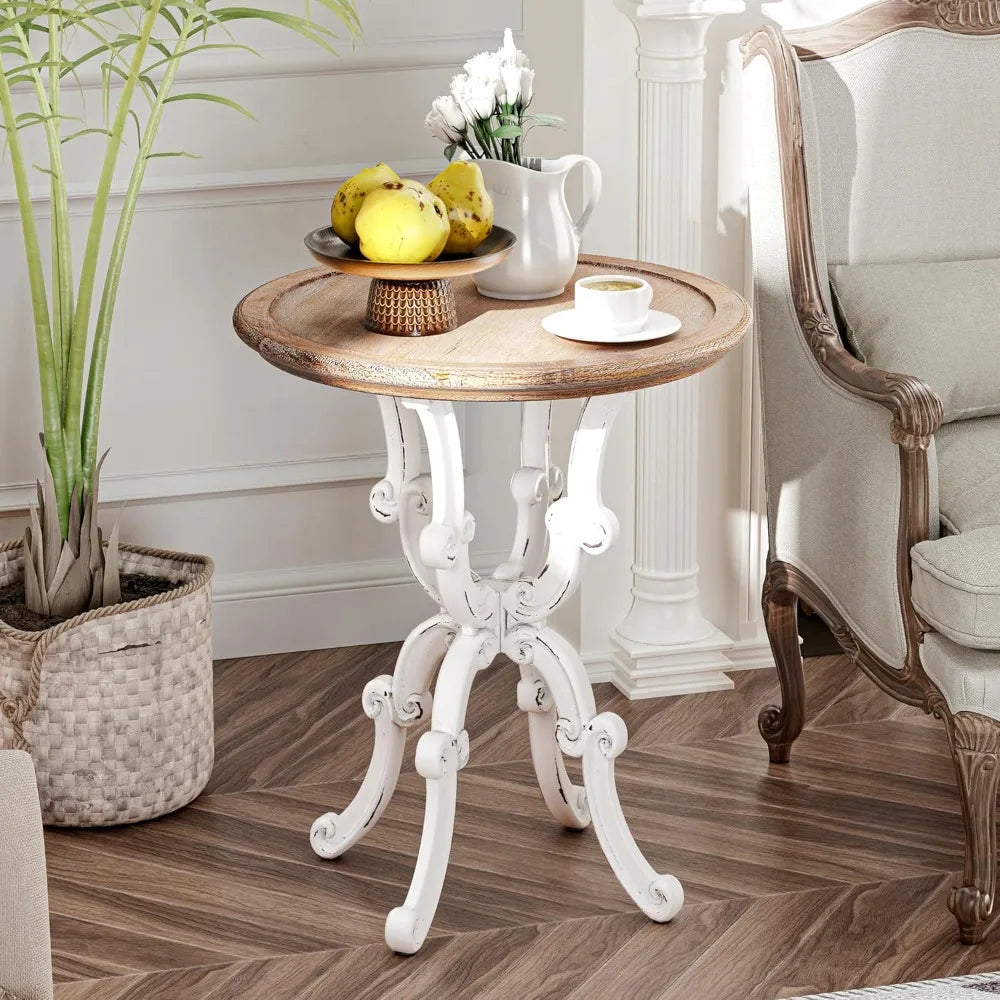 Rustic Accent End Table, Farmhouse Side Table with Natural Top