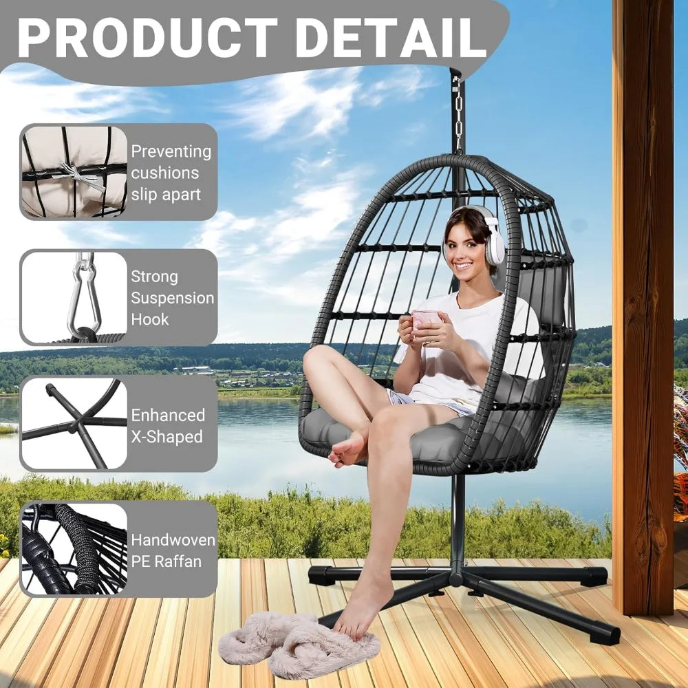 Egg Chair With Stand Patio Garden Rattan Wicker Swing