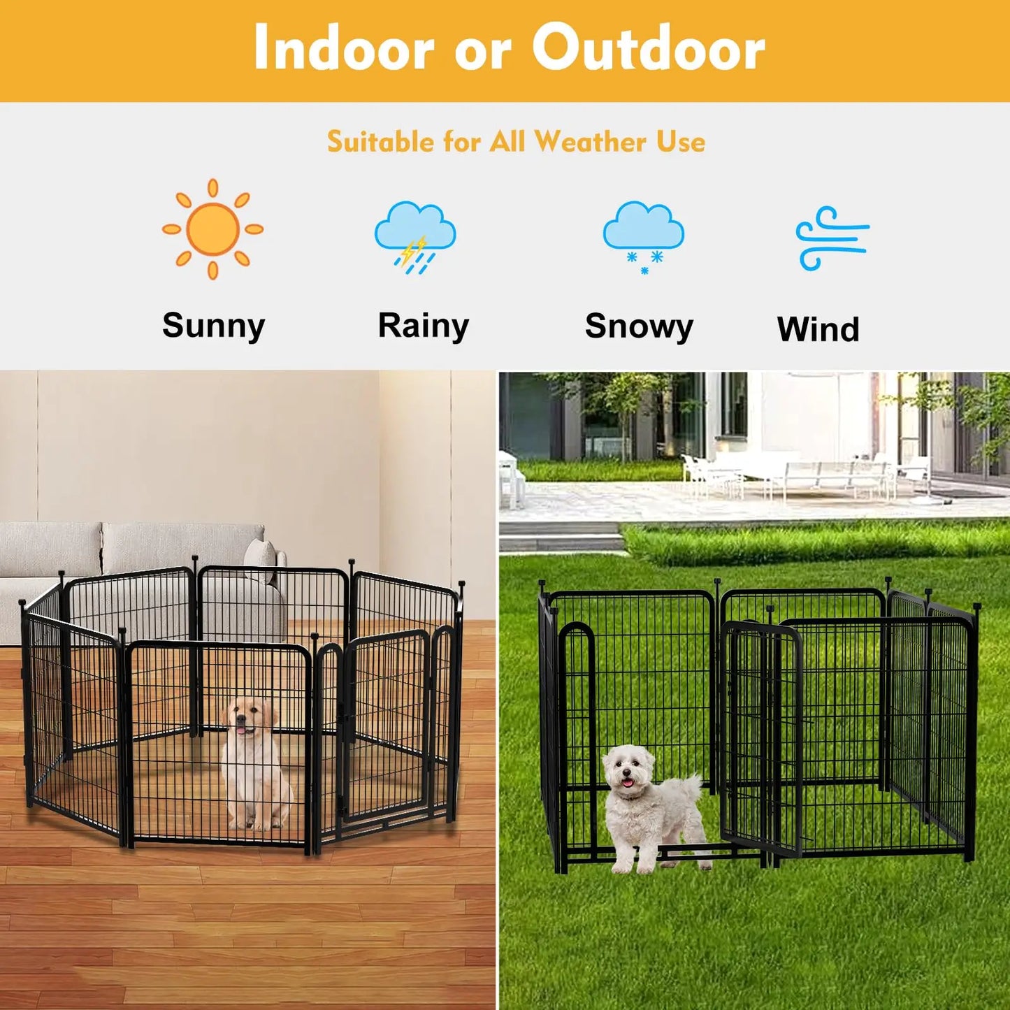Dog Playpen Indoor & Outdoor Metal Dog Pen with Door