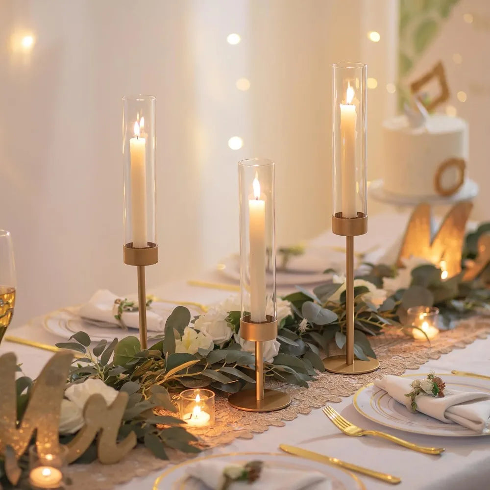 Glass Hurricane Candlestick Holders Gold 18 PCS Taper Candle Holder Bulk Decor