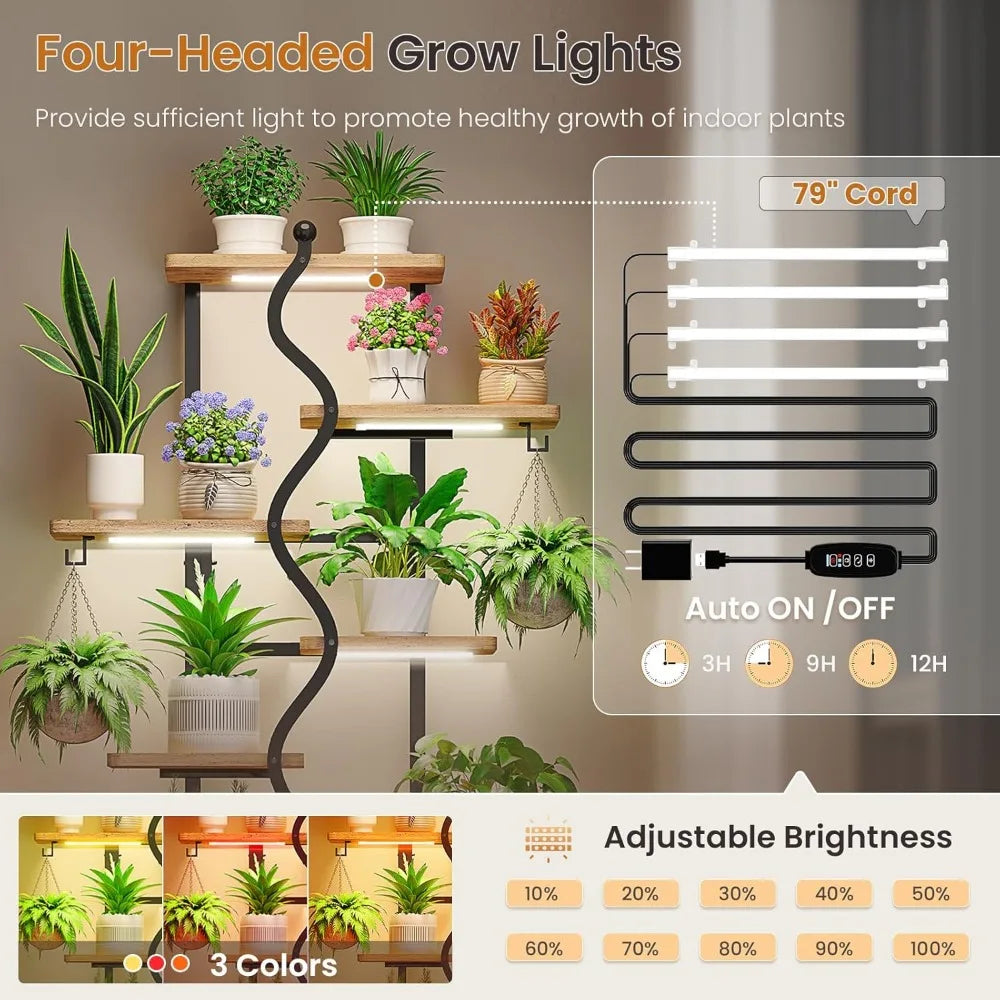 Plant Stand Indoor with Grow Lights, 71" Tall S-Shaped Metal