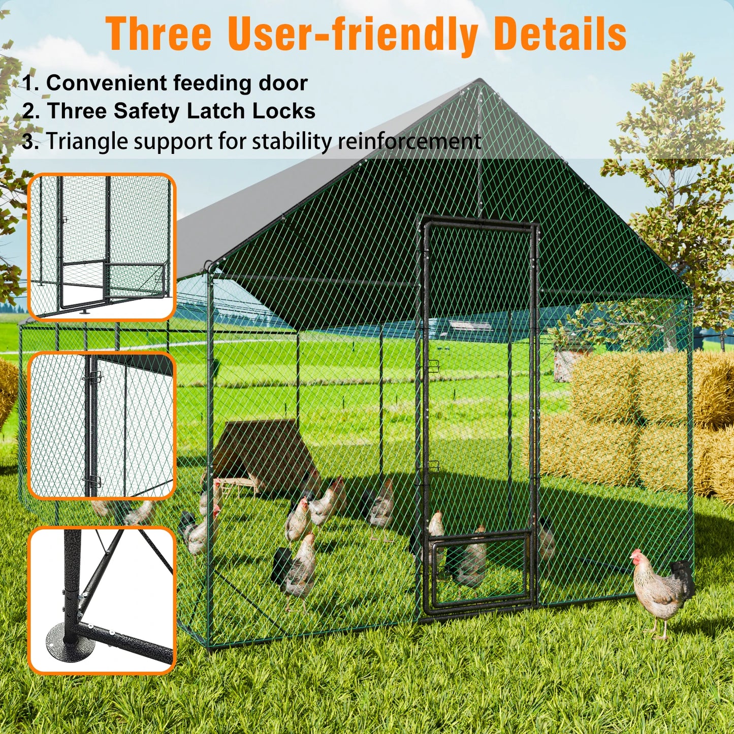 L XL XXL Upgraded Heavy Duty Metal Chicken Coop w/ Cover and Nylon Netting Pet Animal Poultry Run Hen House for Outdoor Backyard