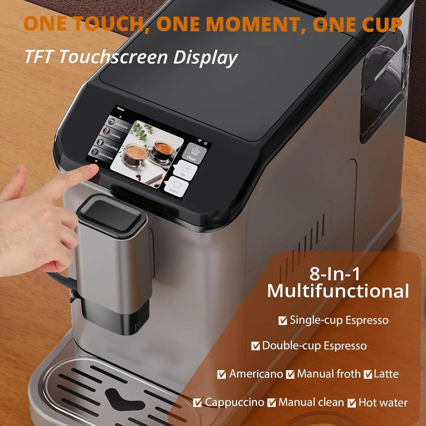 TFT Touch Screen Espresso Machine With Grinder Milk Frother
