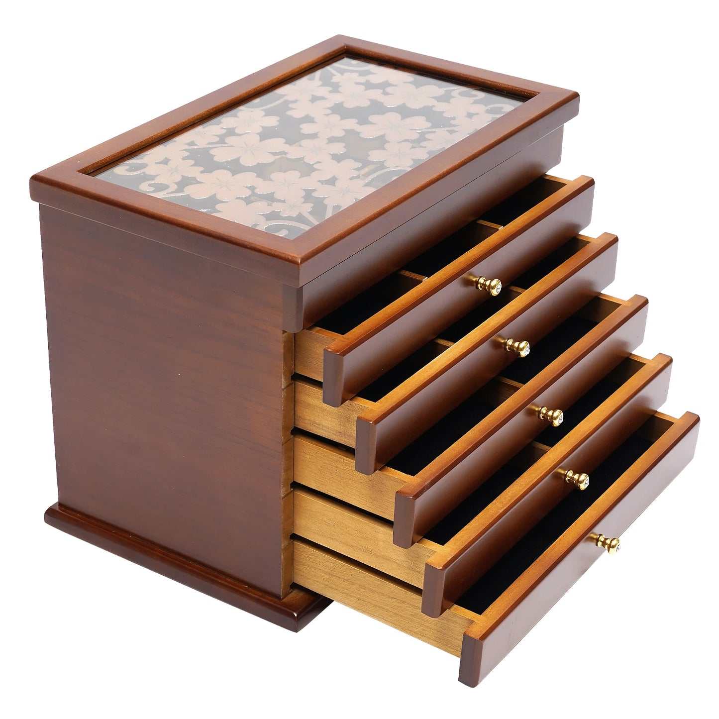 Vintage Wooden Jewelry Box With 6 Compartments For Rings