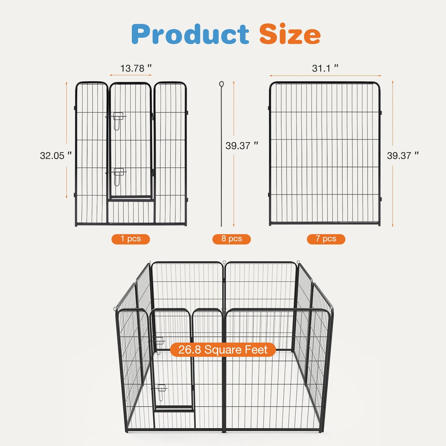 JHK 8 Panel Dog Playpen Indoor Pet Fence Heavy Duty Metal Pen