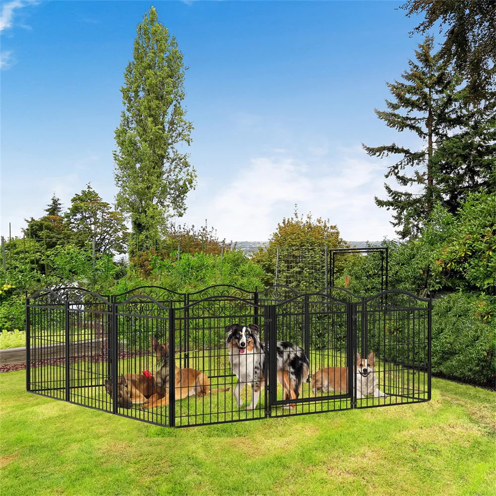Heavy Duty Dog Playpen 8 Panels Iron Fence With Door