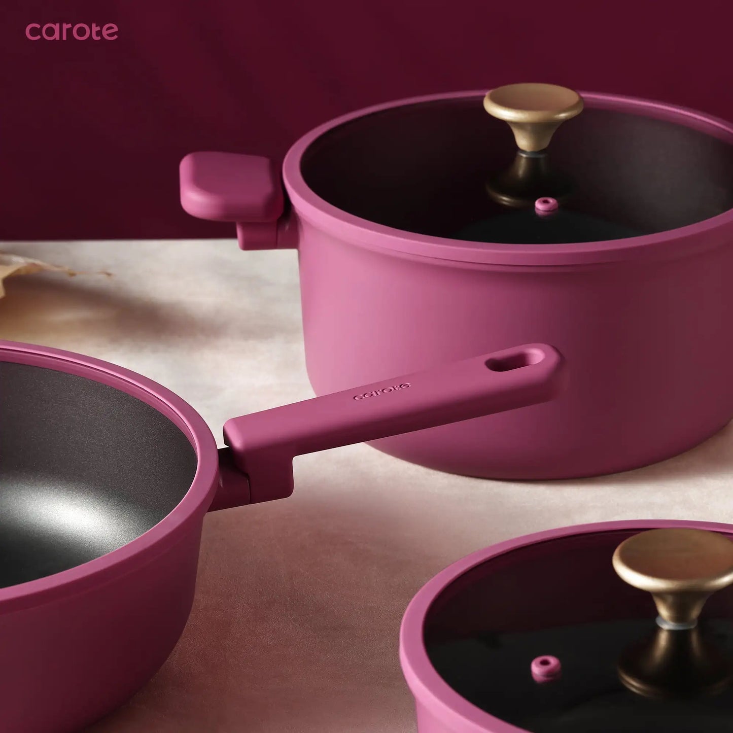 Kitchen Cookware Sets, Nonstick Pots and Pans Set, 17 Pcs, Rose Pink