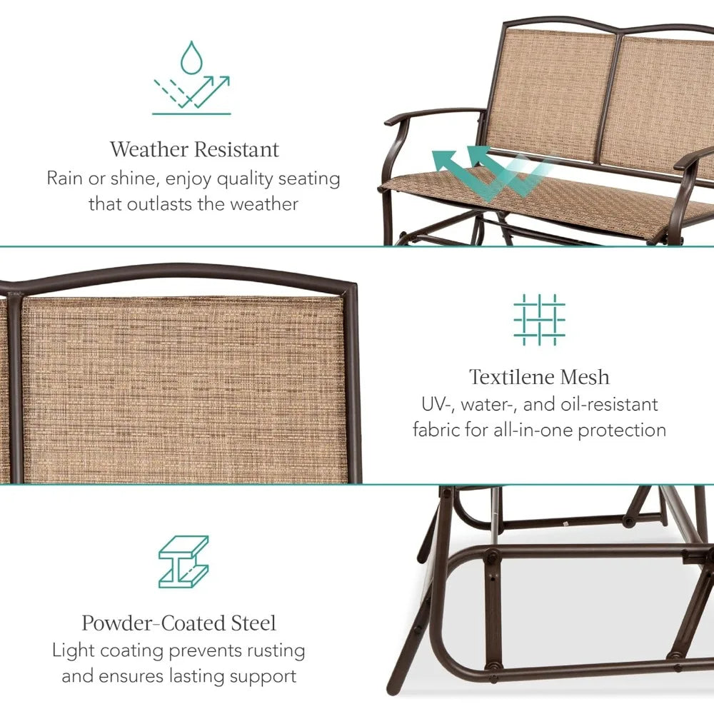 2-Person Outdoor Patio Swing Glider Steel Loveseat Rocker Q