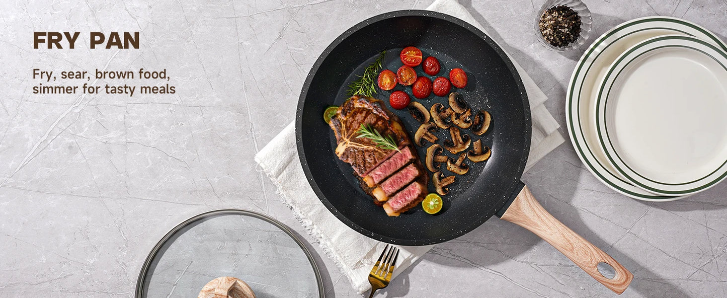 Black Granite Nonstick Pots and Pans Set Induction Nontoxic