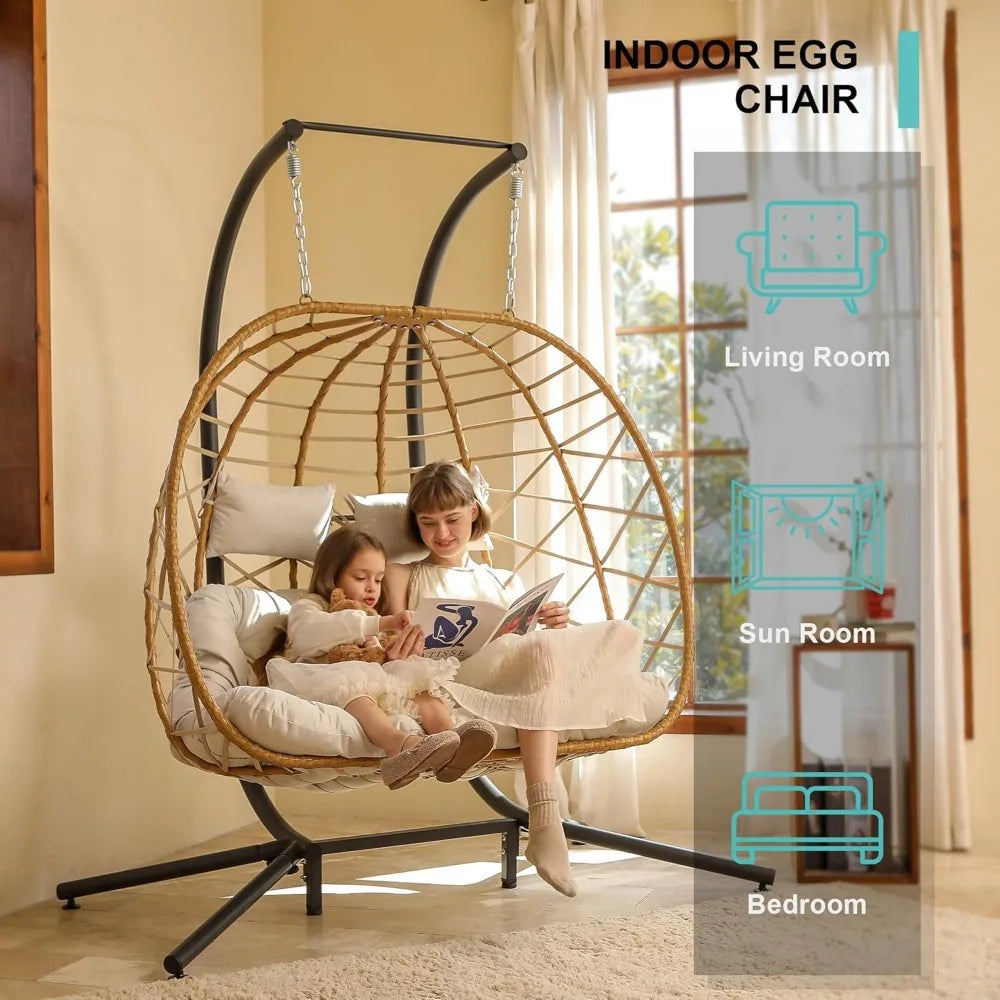 Double Egg Swing Chair with Stand for 2 Person Comfort