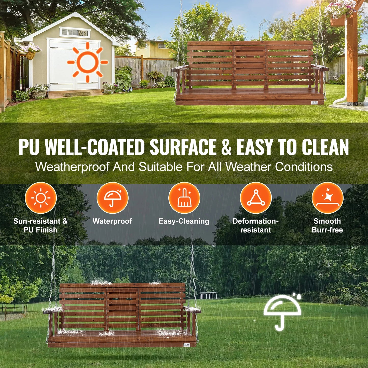 SucceBuy Cedar Wood Porch Swing 5 Ft Patio Bench 880 Lbs