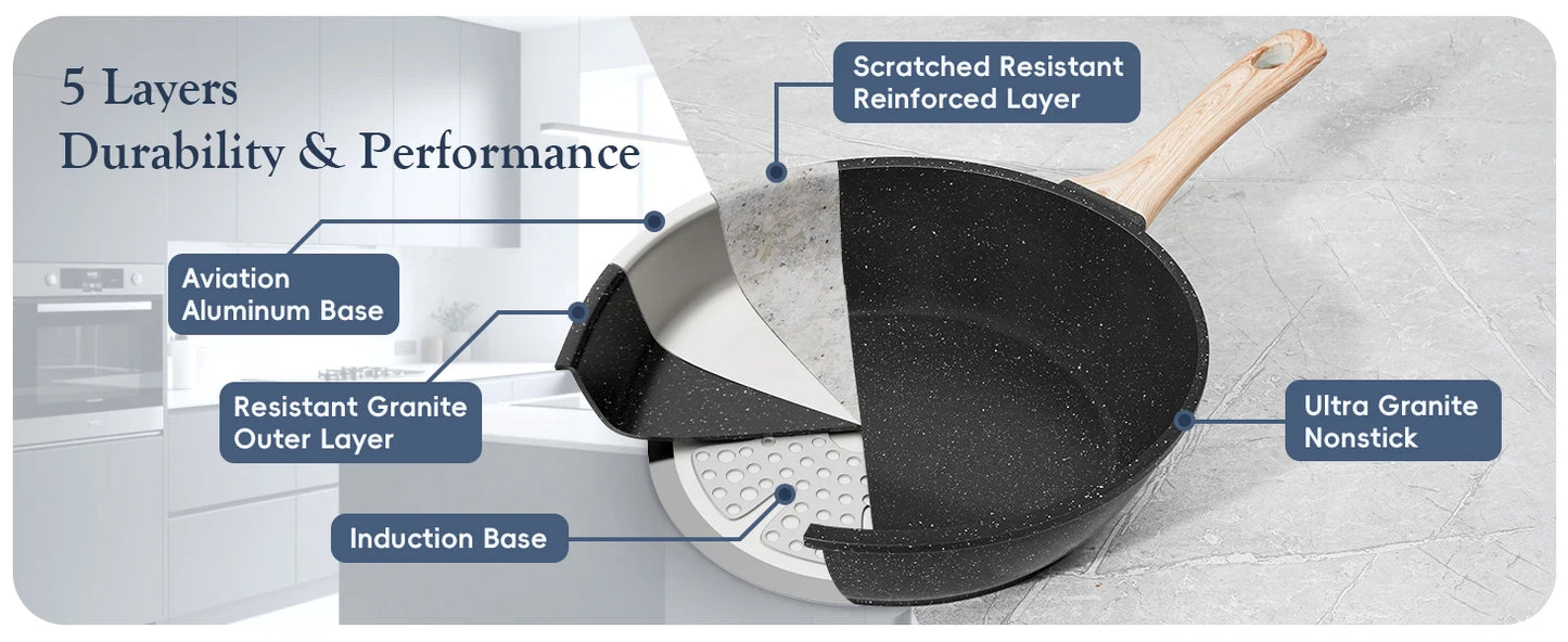 Black Granite Nonstick Pots and Pans Set Induction Nontoxic