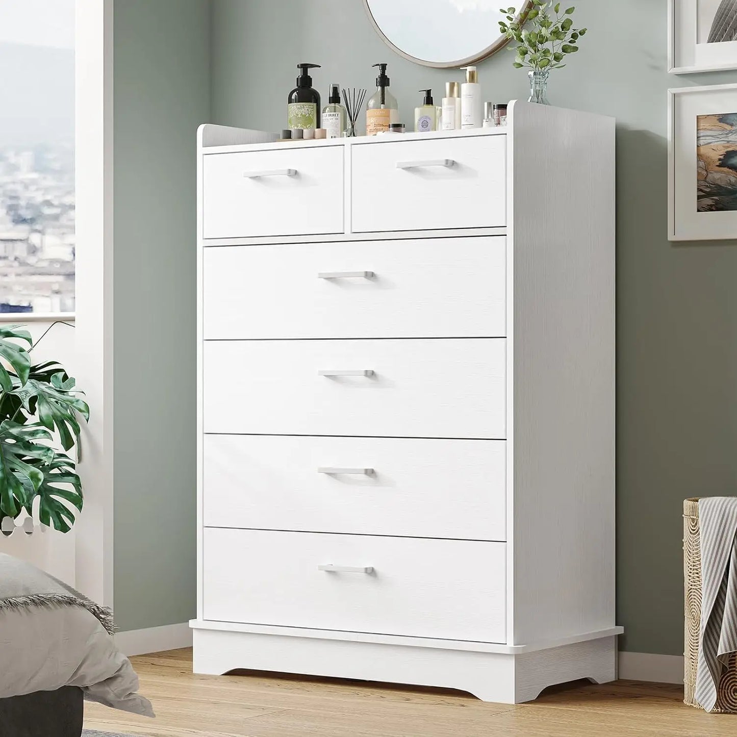 6 Drawer Dresser, Wooden Storage Chest of 6 Drawers, Tall Organizer
