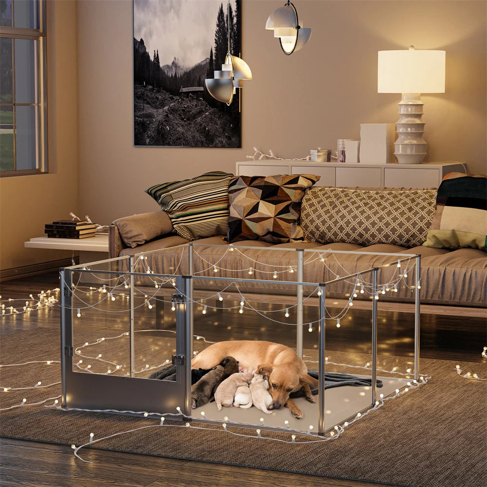 Extra Large Dog Playpen Acrylic Enclosure with Waterproof Pad