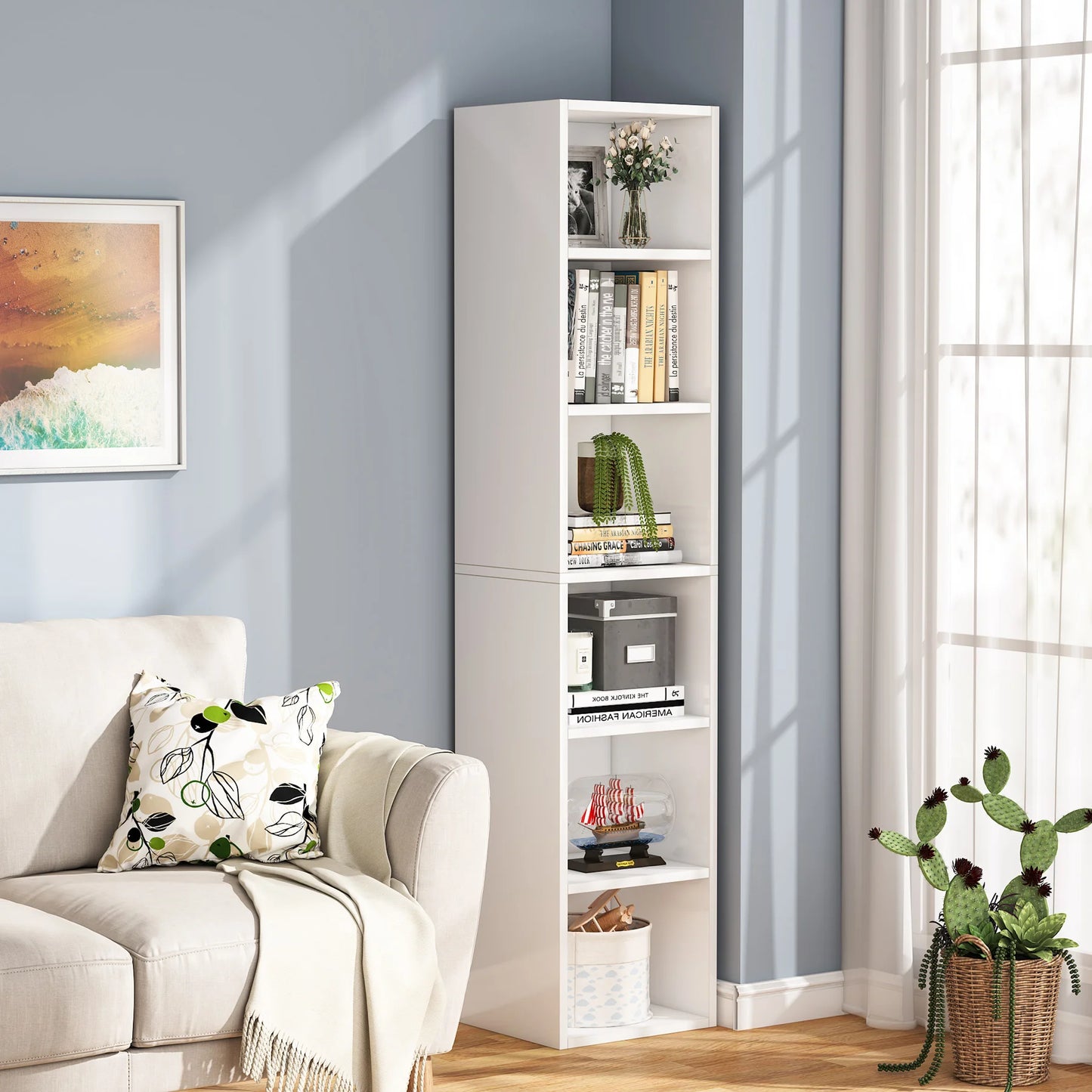 Tribesigns 70.9 Inch Tall Narrow Bookcase, Rustic Corner Bookcase with Storage, 6 Tier Cube Display Shelves for Home Office