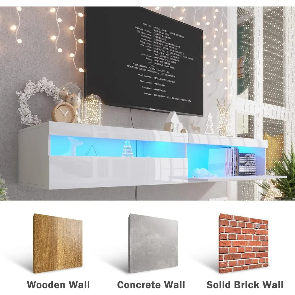 Floating TV Stand with Led Lights, 71 Inch Wall Mounted Shelf