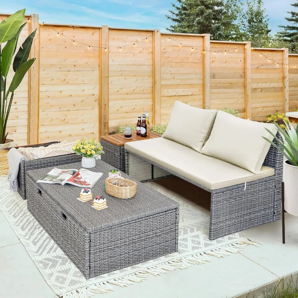 Outdoor Daybed Set Multifunctional Patio Day Bed Rattan