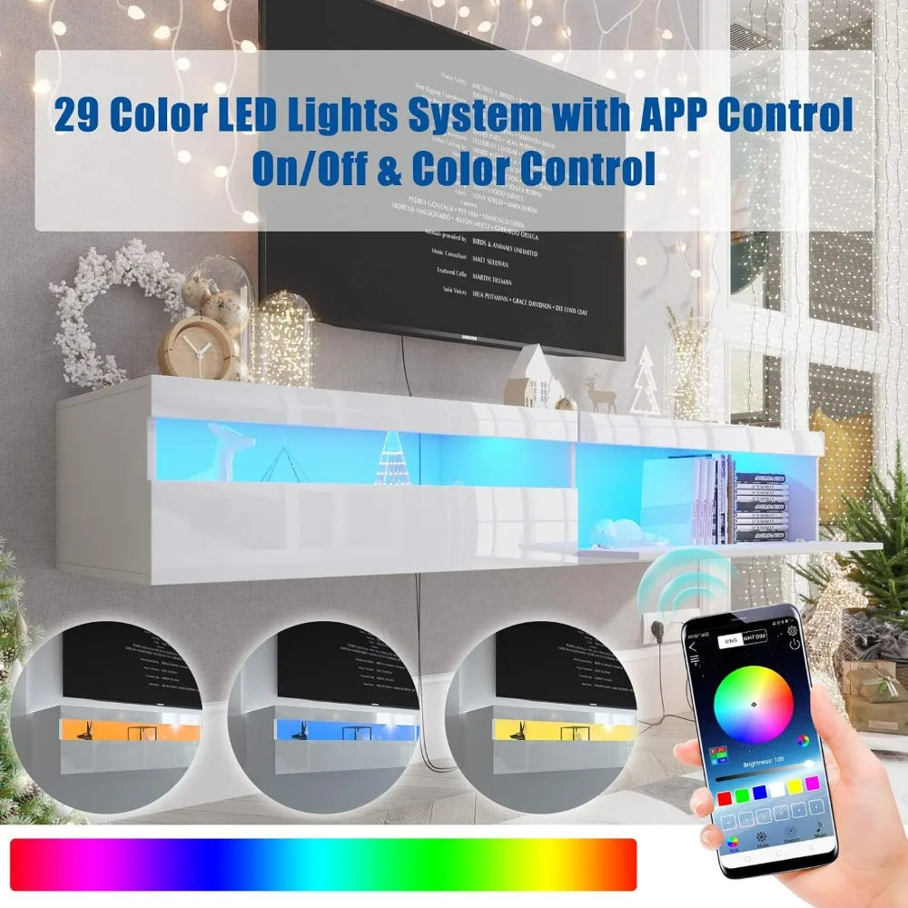 Floating TV Stand with Led Lights, 71 Inch Wall Mounted Shelf