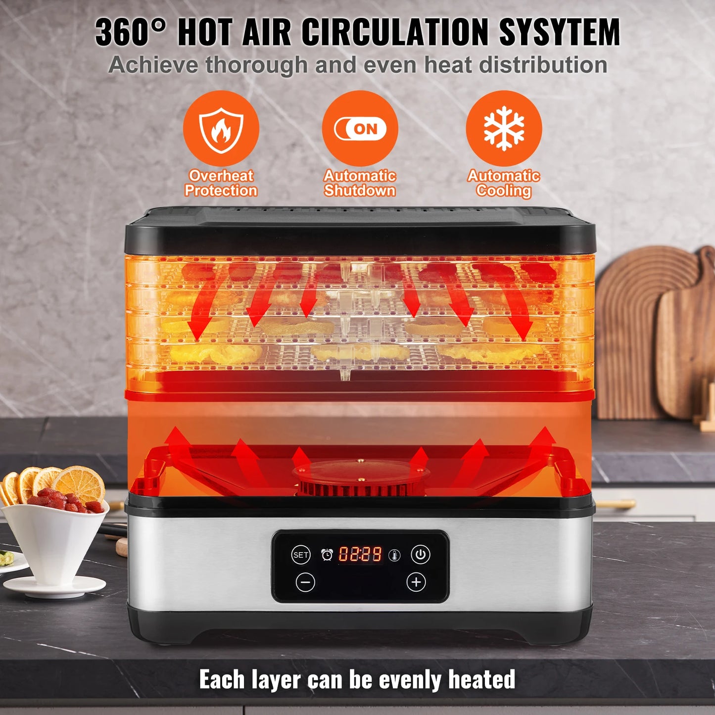 SucceBuy 5 Tray Dehydrator 300W Stainless Steel Timer