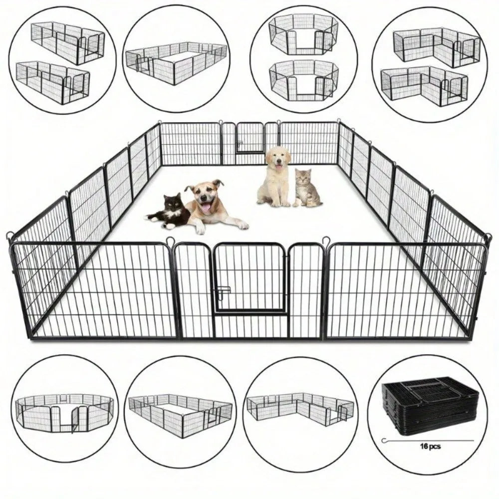16 Panels Dog Pen Pet Playpen Kennel Fence Indoor Outdoor