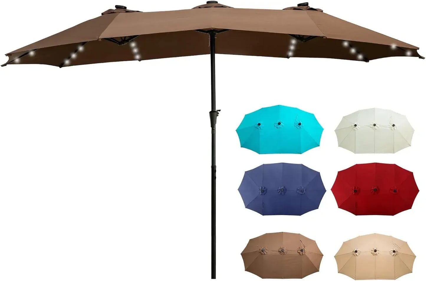 15ft Patio Umbrella With Solar Led Lighted Double-Sided Outdoor Umbrella