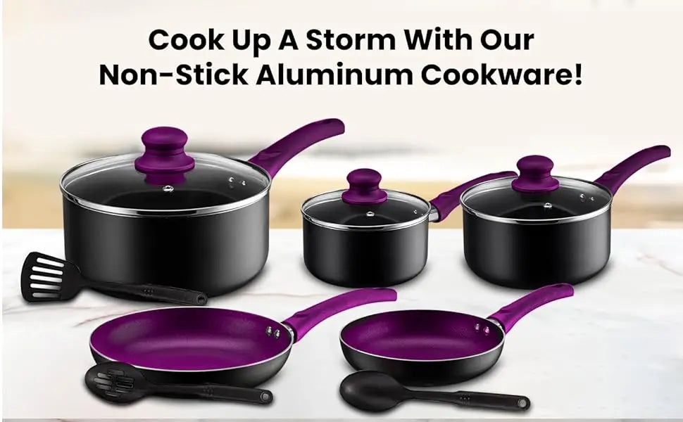 Pots And Pans Set Cookware Nonstick Aluminum 11 Piece Purple
