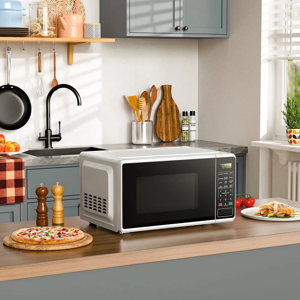 Compact Countertop Microwave Oven 700W Digital Display Kitchen Timer Child Safety Lockout Quick Set Defrost 10 Power Levels