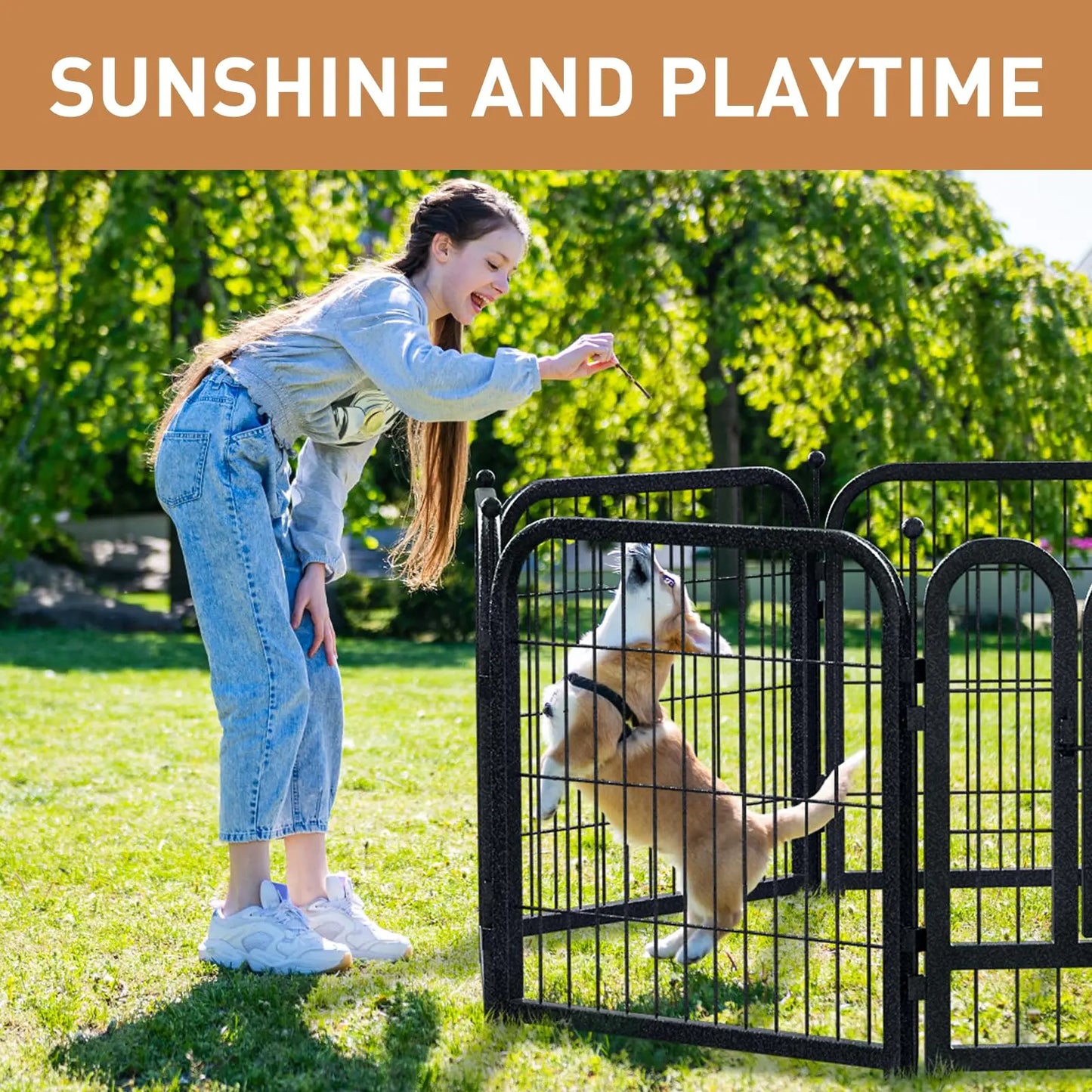 Dog Playpen Indoor & Outdoor Metal Dog Pen with Door