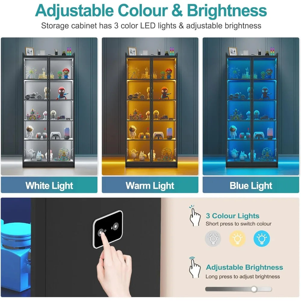 5 Tier LED Bookcase Display Cabinet 65 Inch Living Room