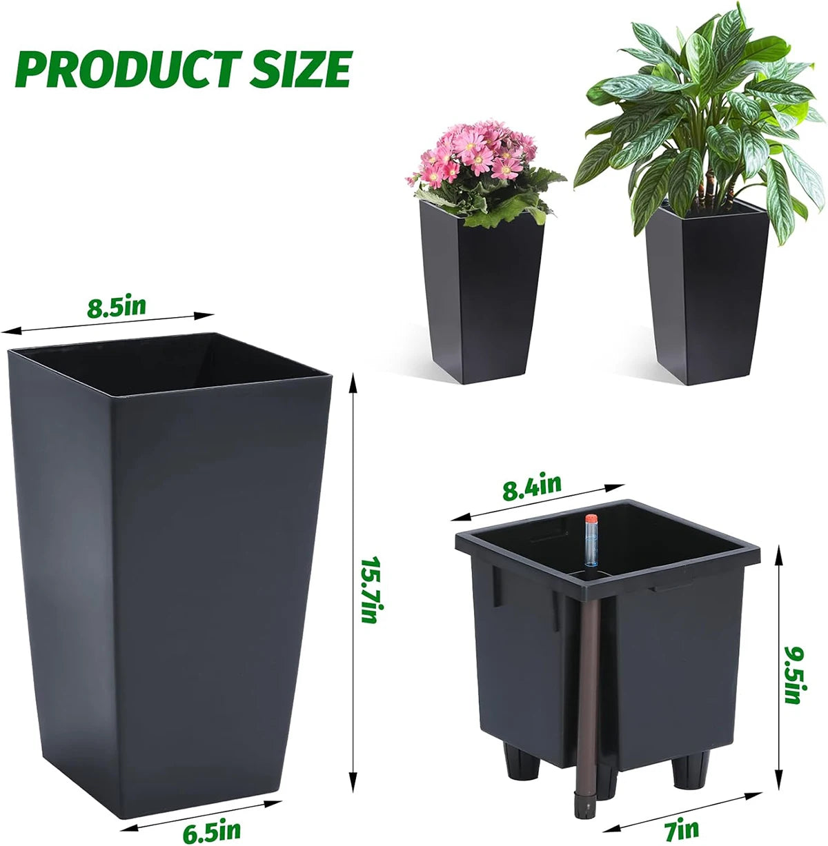 Rectangular Planters Set 2 With Drainage Holes And Level